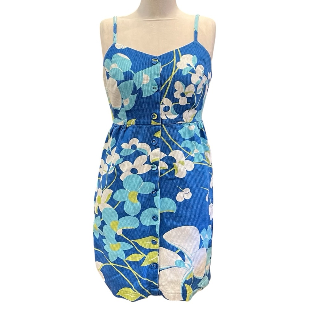 Tori Richard Hawaiian Womens Mini Dress Blue Spaghetti Strap Adjustable Sz 2